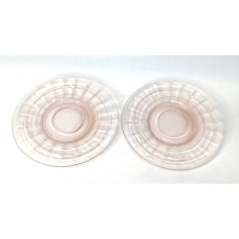 2 Pink Plates Block Optic Depression Glass  6
